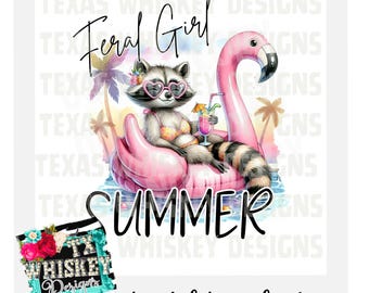 Feral Girl Summer Raccoon PNG: Funny Beach Clipart (Digital Download for T-Shirts & Tumblers)