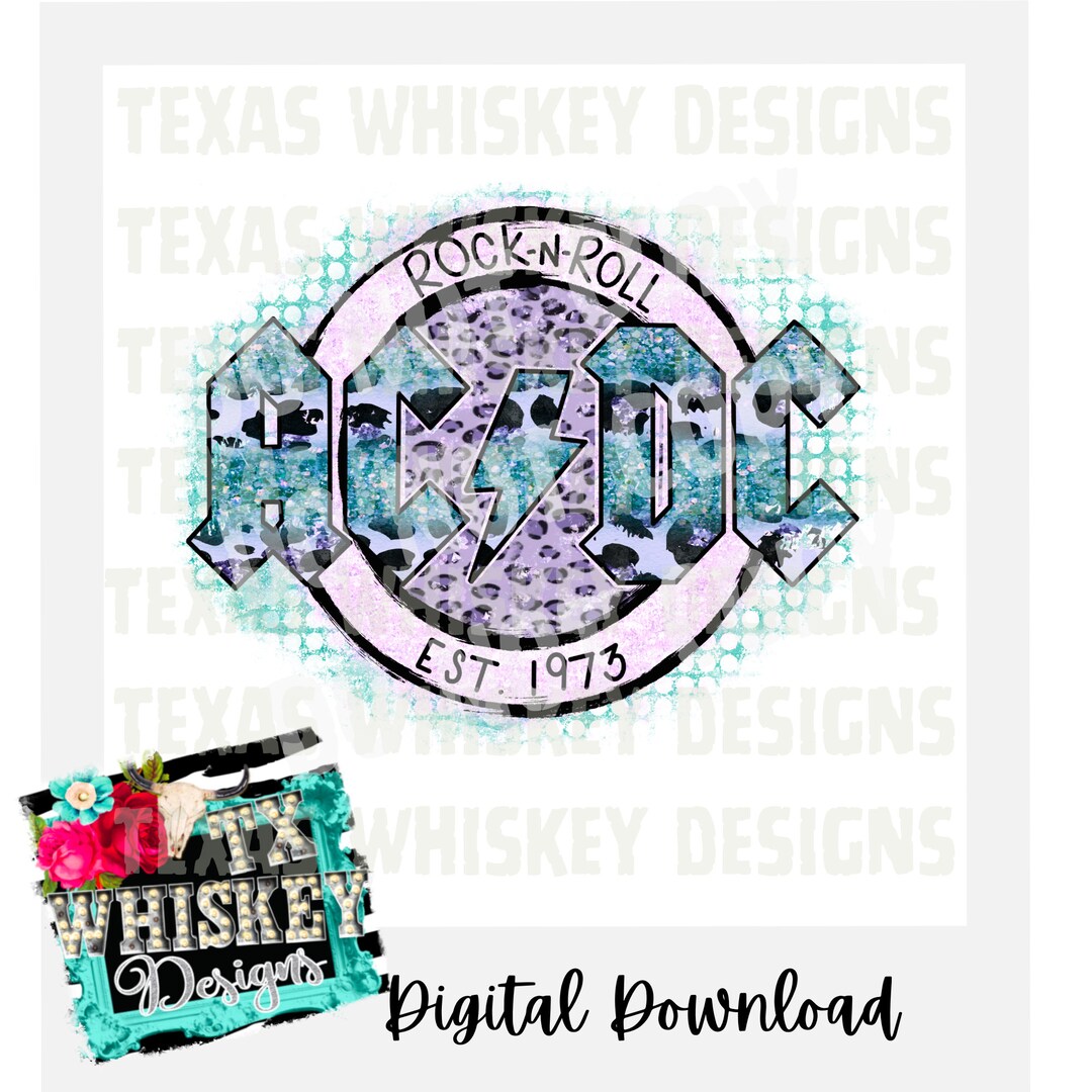 AC/DC Distressed Leopard Turquoise Style Digital T-shirt Logo Design ...