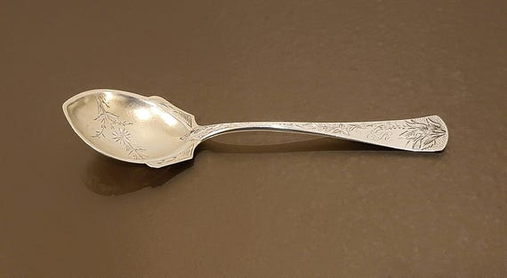 Antique Hand Engraved Sterling Silver Sugar Spoon circa 1890 - mono ER