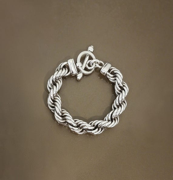 Sterling Silver Thick Twisted Rope Chain Bracelet 7"