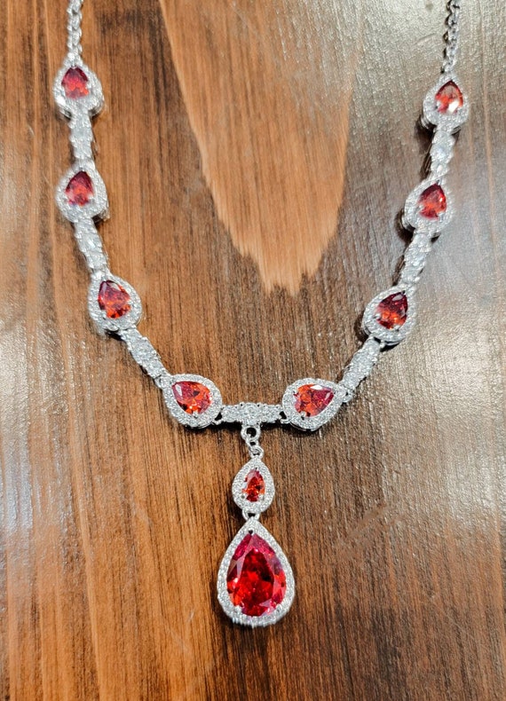 Garnet and White Topaz Sterling Necklace 18" - image 3