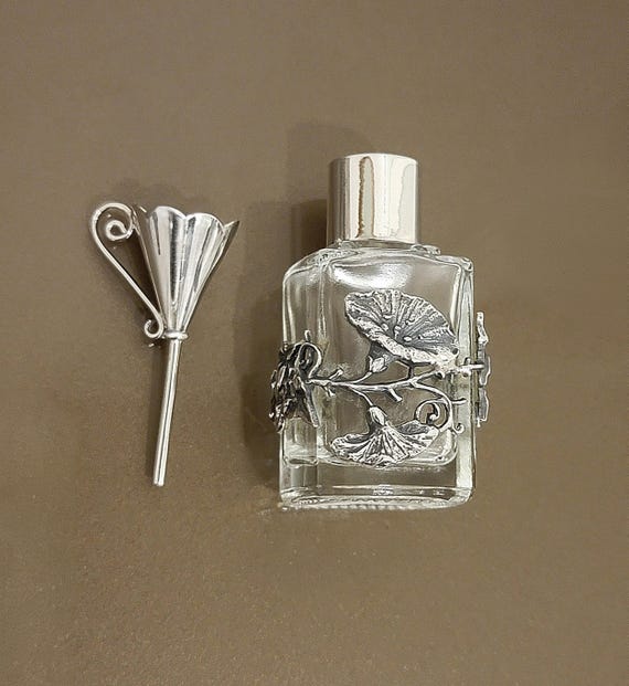 Sterling Silver and Glass Perfume Bottle with Funnel