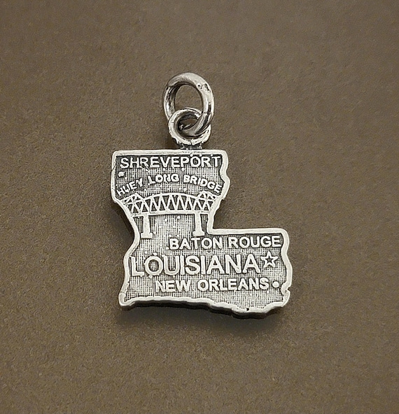 Vintage Louisiana State Charm Sterling Silver Shreveport Baton Rouge New Orleans Travel Souvenir Pendant