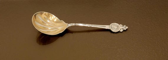 Fluted Berry Spoon - Medallion by Gorham Sterling Silver - Gold Wash Bowl