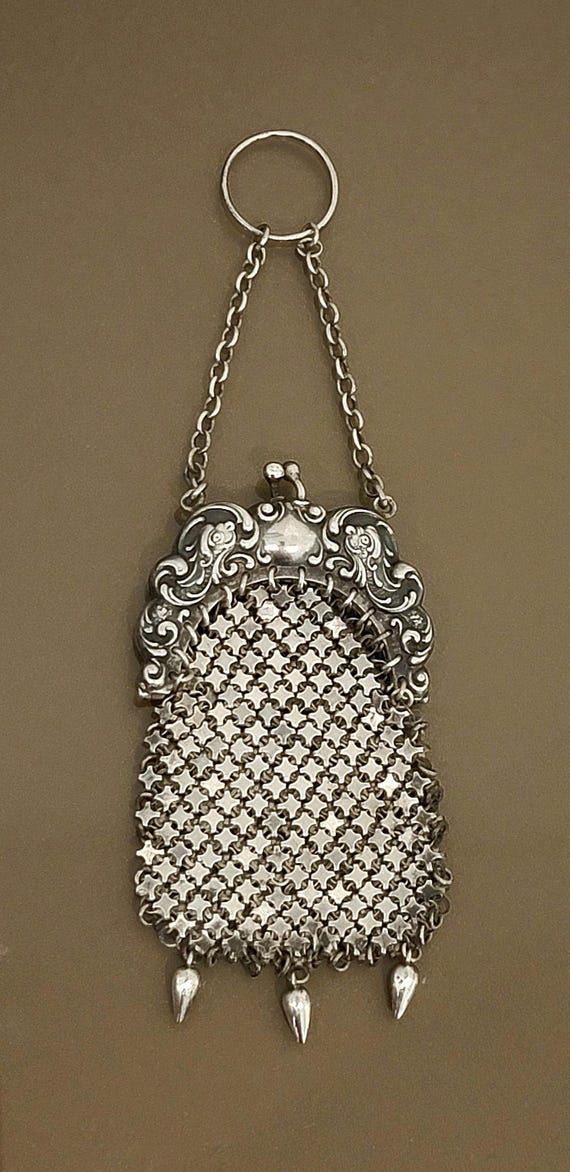 Antique Sterling Silver Victorian Mesh Chatelaine Purse
