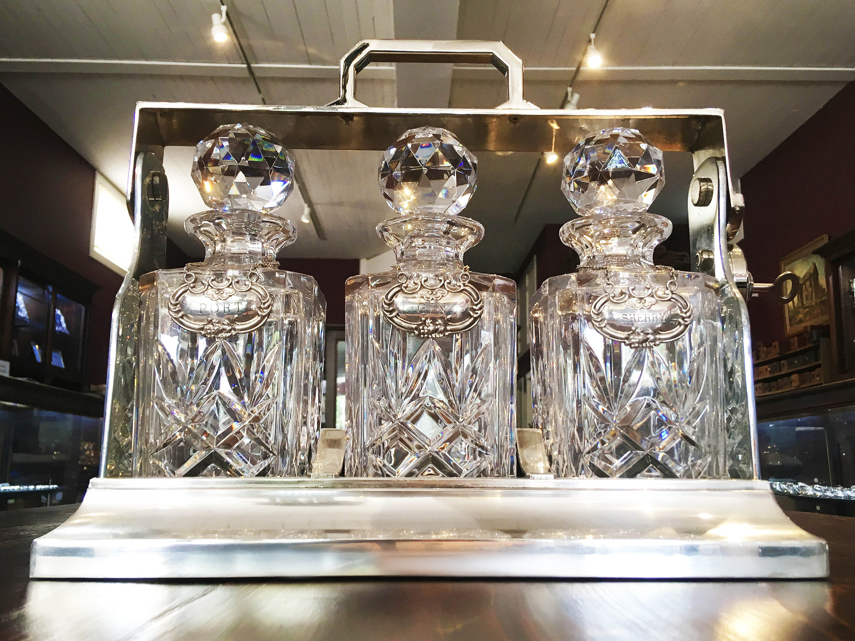 Silver Plated Tantalus with Crystal Decanters