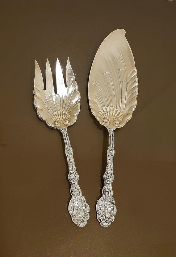 Large Fish Serving Set - Versailles by Gorham Sterling Silver and Gold Washed - Mono CMS