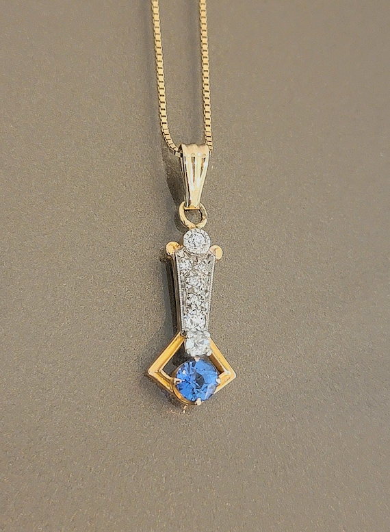 14k Gold Sapphire & Diamond Pendant Necklace