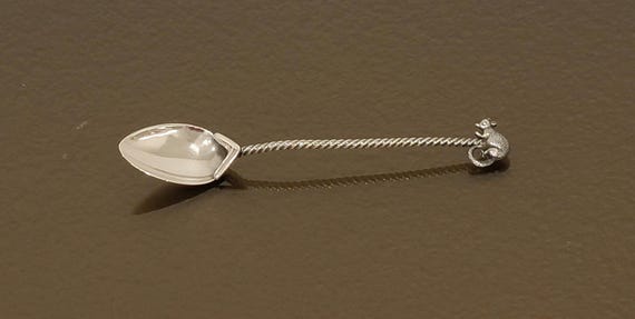 Vintage Australian Sterling Silver Brushtail Possum Spoon – 4-3/4” Twisted Rope Handle – STG SIL – Figural Collector Spoon