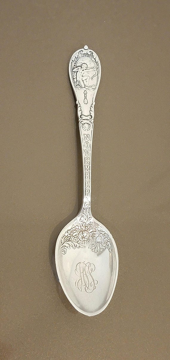 Antique 1910 Sagittarius Zodiac Sterling Silver Spoon – November