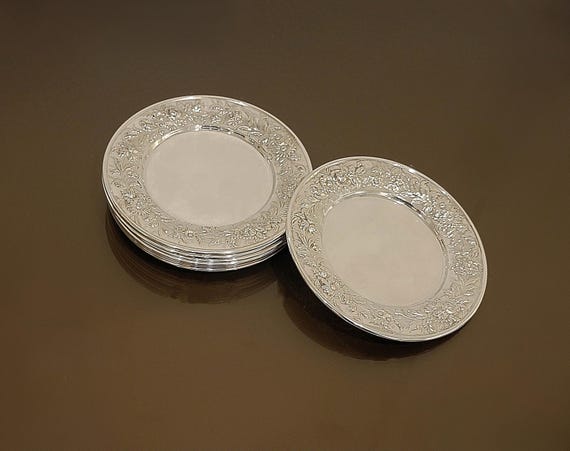 Bread and Butter Plates - Set of 8 - Repousse by S. Kirk & Son Sterling Silver 127F