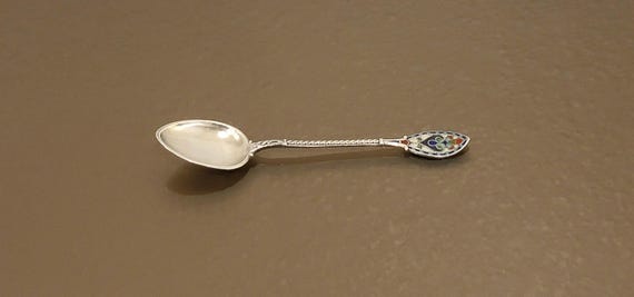Scandinavian Plique-à-Jour Sterling Silver Demitasse Spoon – 3-3/4" – .925 Silver – Vibrant Art Nouveau Enamel