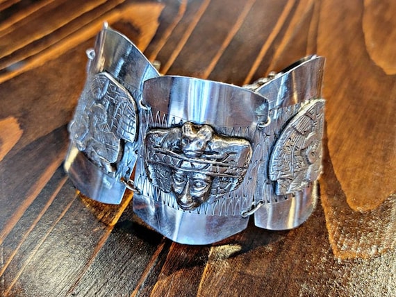 Silver Mayan Style Cuff Bracelet