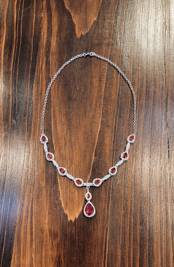 Garnet and White Topaz Sterling Necklace 18" - image 1