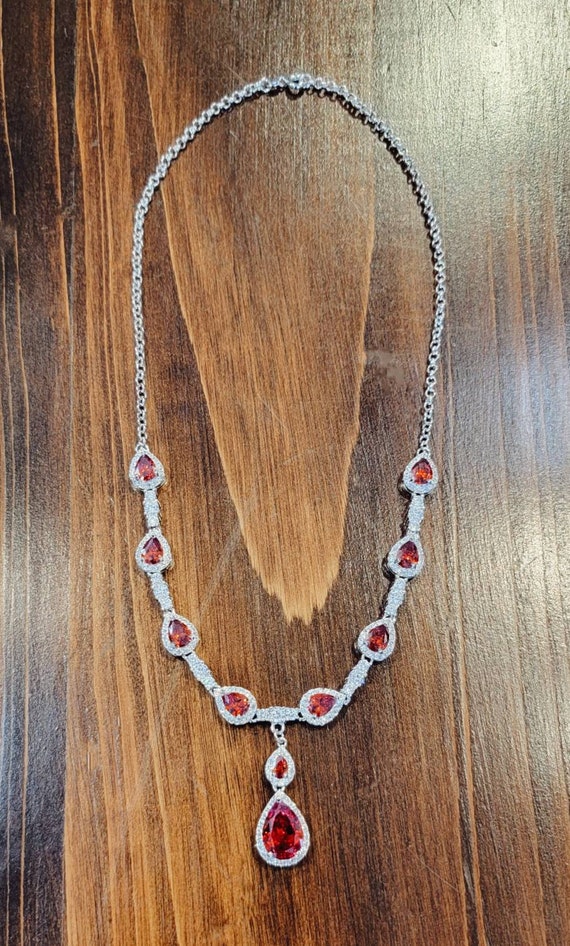 Garnet and White Topaz Sterling Necklace 18" - image 2