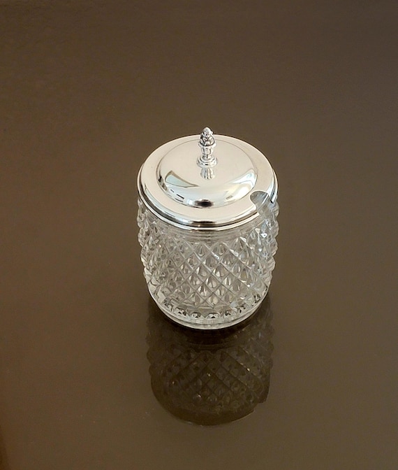 Lunt Sterling and Diamondpoint Crystal Condiment Jar