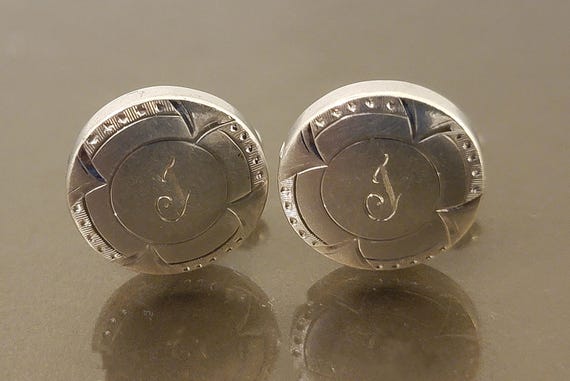 Vintage Sterling Silver Monogram Cufflinks – “J” Initial – Mid Century Modern Engraved Design – P&K Sterling – Classic Men’s Accessories