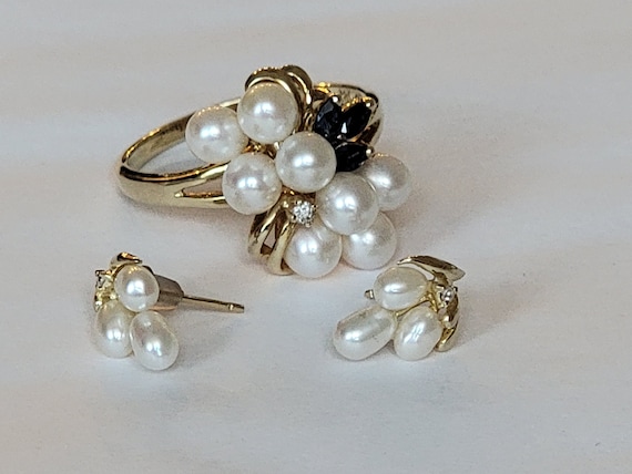 14k Gold, Pearl & Gemstone Ring and Earring Set