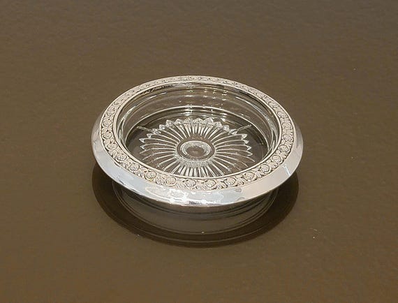 Sterling Silver Rimmed Glass Coaster by Watrous