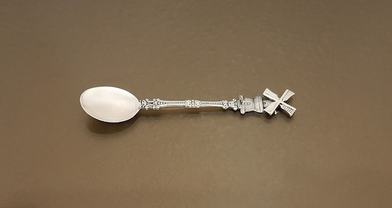 Antique Dutch Windmill Sterling Silver Souvenir Spoon – AMX – 4 1/4” – Figural Holland Mill
