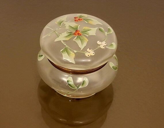 Antique Hand-Painted Holly Berry Vanity Jar