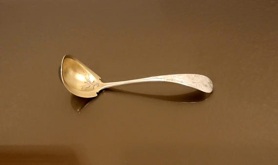 Antique Hand Engraved Cream/Sauce Ladle with Matted Gold  Bowl