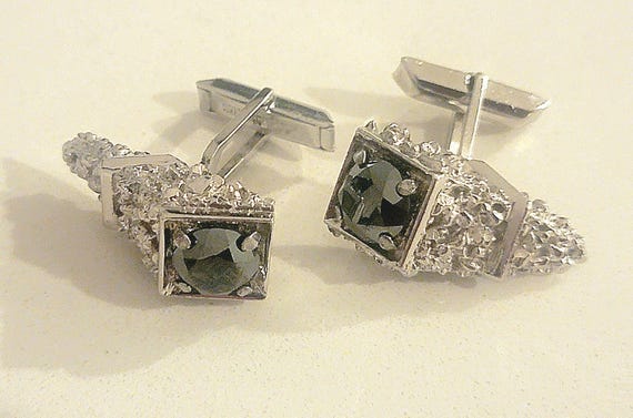 Vintage Sterling Silver Black Stone Cufflinks | Mid-Century Modern Brutalist Style | Statement Formal Jewelry for Men
