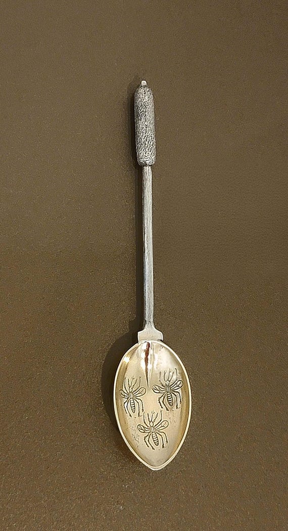 Sterling Silver Cattail and Engraved  Mosquito Demitasse Spoon