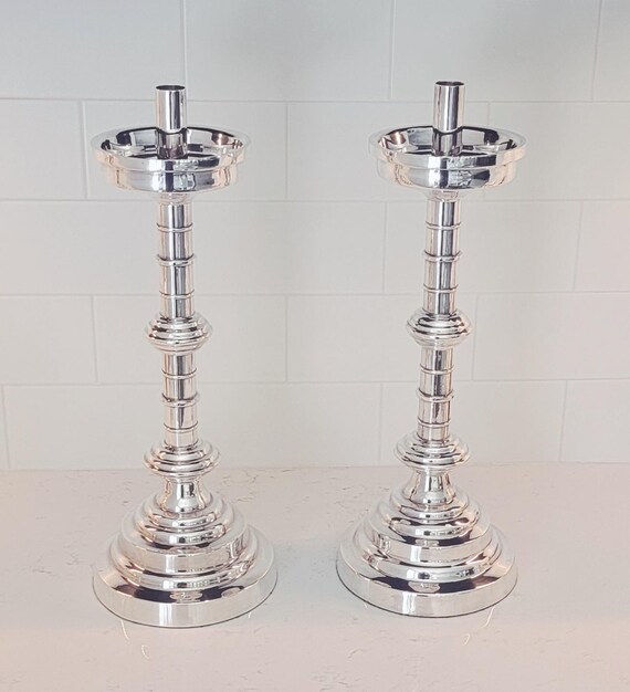 Elegant Hausmann Sterling Silver Candlesticks – Vintage 12" Weighted Pair – Classic Art Deco Style