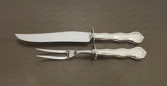 Gorham Rondo Sterling Silver Handle Steak Carving Set 2 Pc Knife Fork Stainless Vintage Flatware