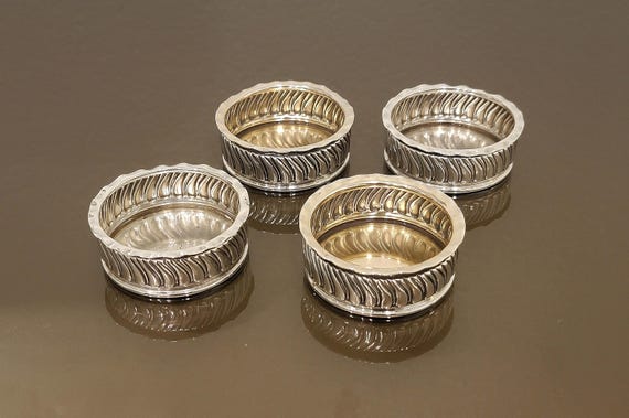 Antique Gorham Sterling Silver Salt & Pepper Cellars – Set of 4 – 1886 – Colonial Pattern – Gilt Salt Interiors
