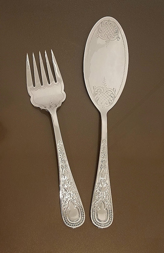 Antique English Large Silver Fish Serving Set