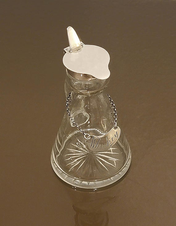 Antique 1917 Sterling Silver Whiskey Noggin Decanter Hukin & Heath Birmingham Cut Glass English Barware