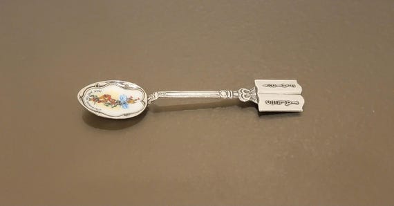 Vintage “Jack and the Beanstalk” Sterling Silver Enamel Fairy Tales Souvenir Spoon – Albert H. Oechsle, Jefferson City MO – Made in Germany