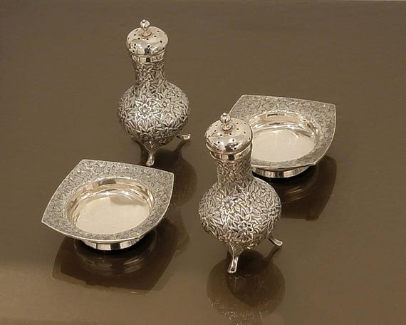 Antique Dominick & Haff Sterling Silver Set of 4 Salt and Pepper Shakers with Cellars