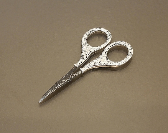 Antique Blackinton Sterling Silver Sewing Scissors – 4" Floral Engraved – Marked STERLING