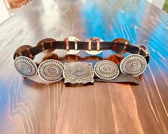 Sterling Silver Blue Kingman Turquoise Slab Concho Belt by  display picture 2