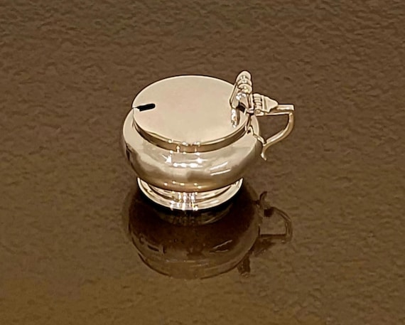 Sterling Silver English Mustard Pot w/ Cobalt Blue Glass Liner