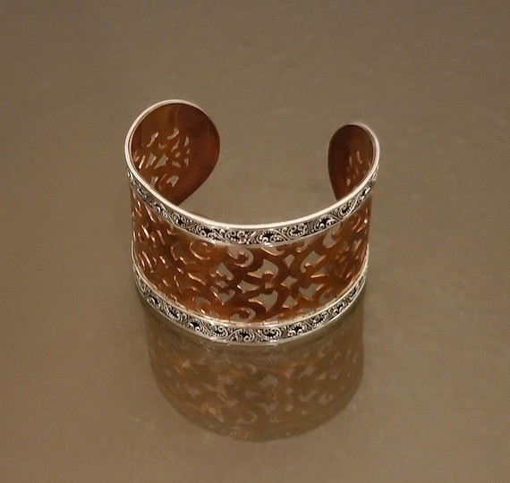 Vintage Copper and Silver Openwork Cuff Bracelet