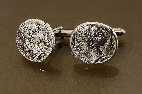 Vintage Alva Studios Museum Replica Ancient Coin Cufflinks – Roman Greek Style – Rustic Silver Tone – Men’s Gift – Collectible Jewelry