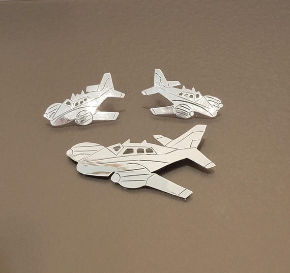 Sterling Silver Retro Aviator Pin and Earring Set