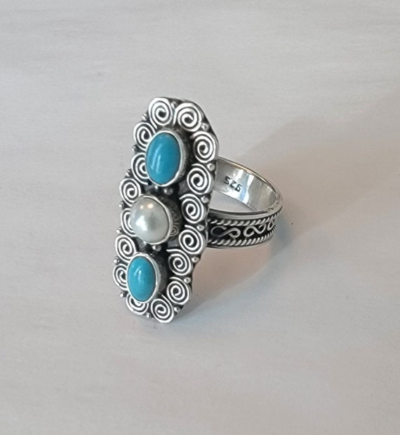 Turquoise and Pearl Sterling Ring