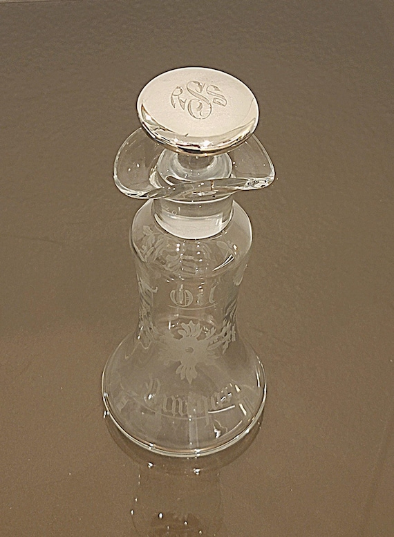 Antique Sterling Silver & Etched Crystal Oil and Vinegar Pitcher – Monogrammed “RSS” – 7.5” Tall