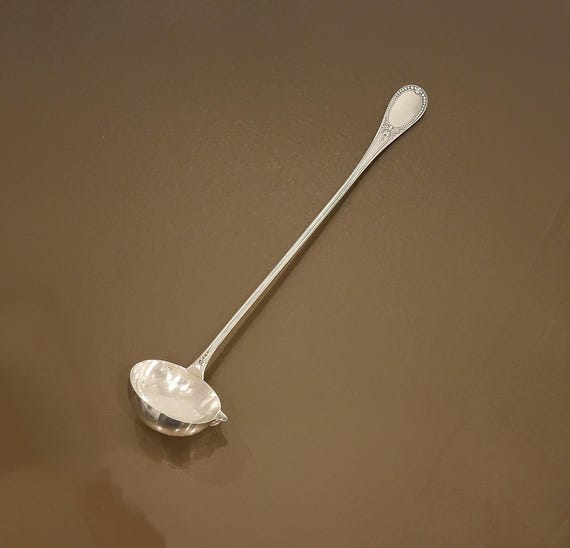 Antique French Sterling Silver Gravy / Sauce Ladle – 12" – Pour Spout – Monogrammed