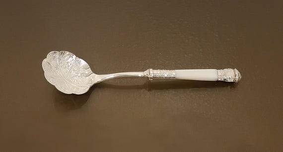 Antique A1 Silverplate Preserve Spoon with Mother of Pearl Handle – Sheffield England – Jam Jelly Server – 7-5/8"