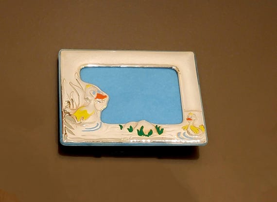 Sterling Silver and Enamel Baby Picture Frame