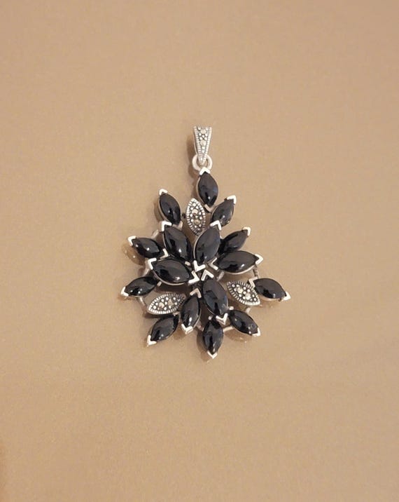 Silver Marcasite and Onyx Pendant