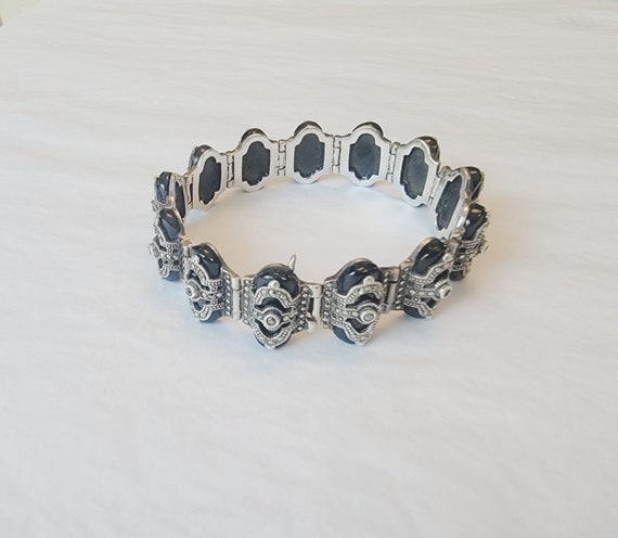 Onyx and Marcasite Sterling Bracelet