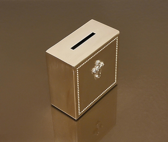Reed & Barton Silverplated Child’s Coin Bank – Matte Finish with Cross Motif – 3-1/4” Square