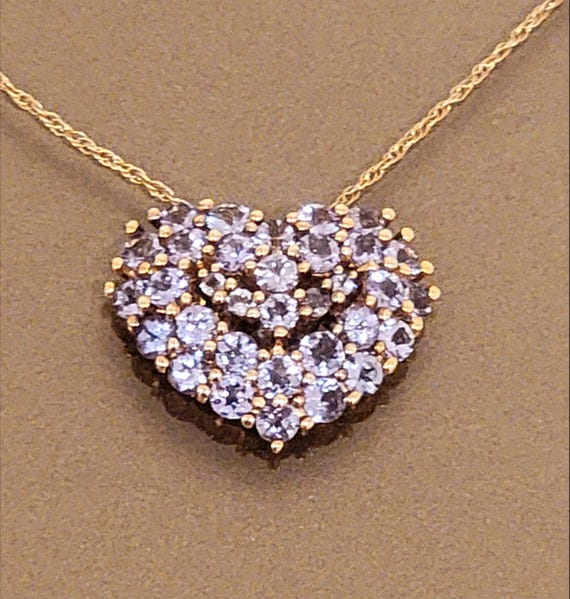 Tanzanite and 14k Gold Heart Pendant Necklace 18"